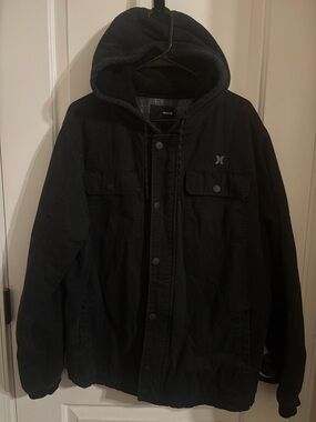 Hurley Black Hooded Military-Style Field Jacket